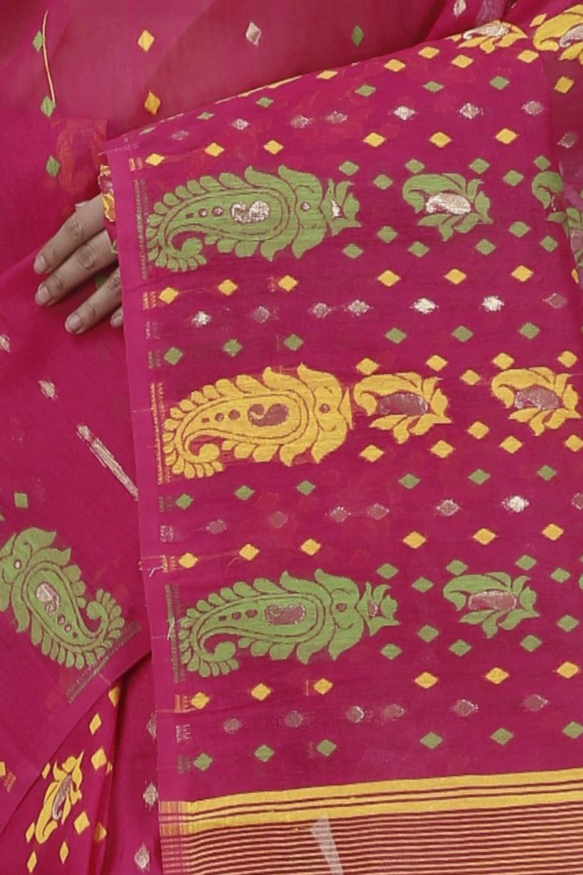 Maroon Pure Cotton Vani Jamdani Saree (1110)